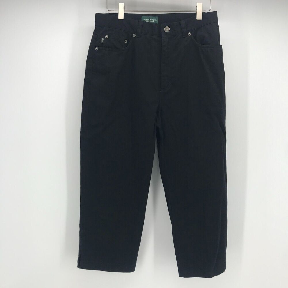 Lauren Ralph Lauren Crop Pant Womens 10 Black Flat Front High Rise MOM Vtg 90s